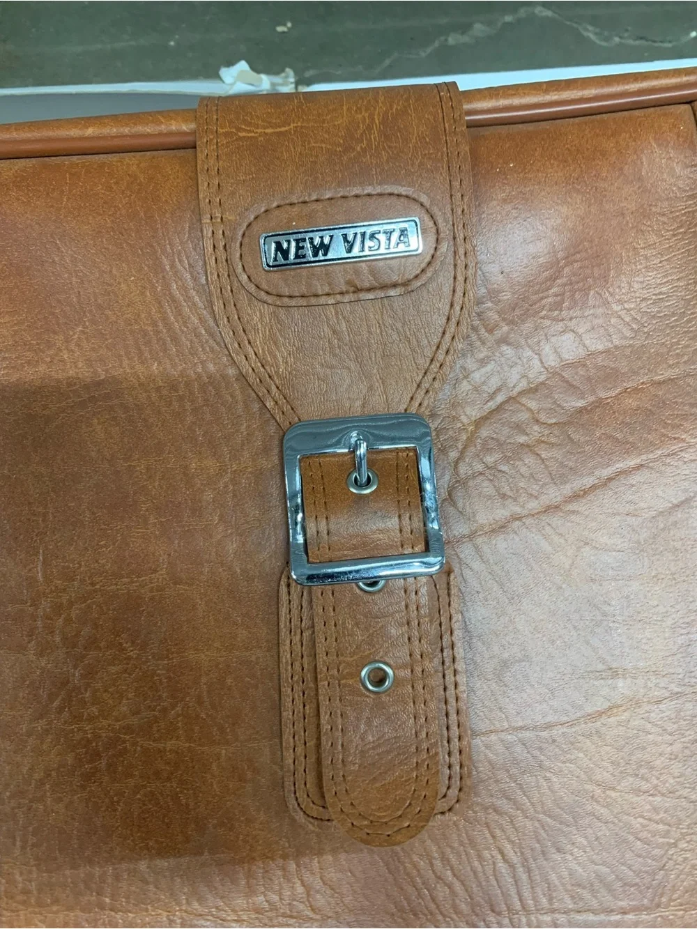 New Vista Brown Faux Leather Suitcase 23-25in Solid w/ Clothing Compartment